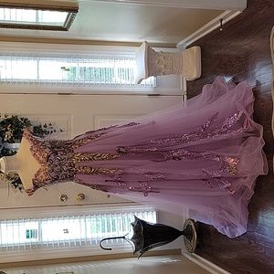Prom Formal Pageant Evening dress lavender gold sequined full toile skirt 10 New